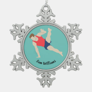 Male Gymnast Snowflake Pewter Christmas Ornament