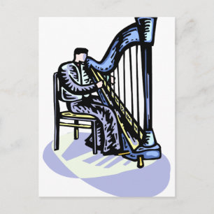 Male Harp Player Graphic Image Design Strings Postcard