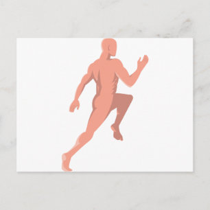 male human anatomy running rear postcard