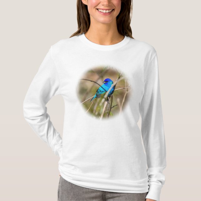 Male Indigo Bunting Songbird L/S T-Shirt (Front)