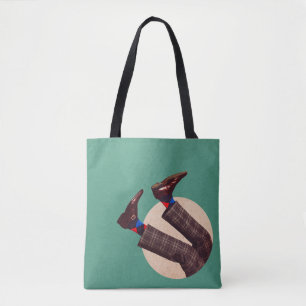 Male legs stacking in round on pastel geometrical tote bag