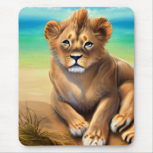 Male Lion Cub on a Beach  Mouse Pad
