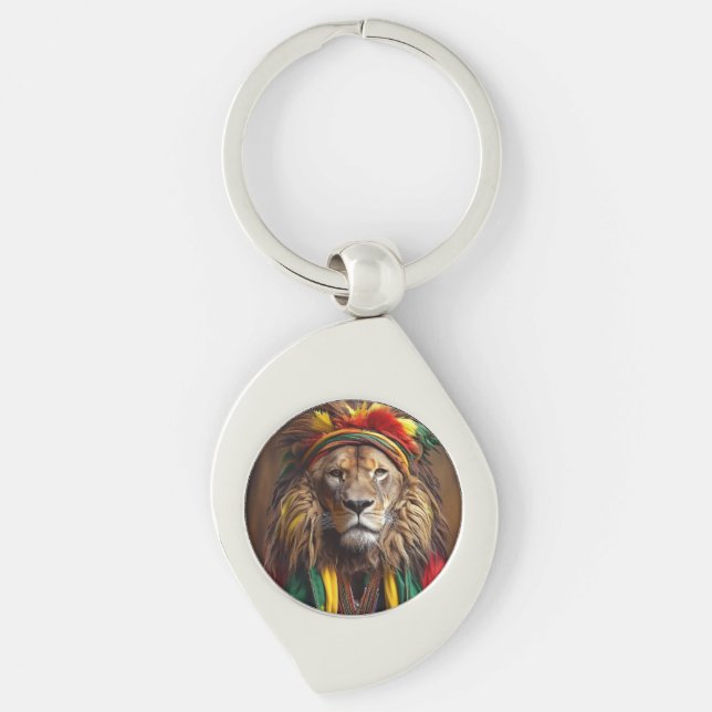 Male Lion Dressed In Rastafarian Outfit Key Ring (Front)