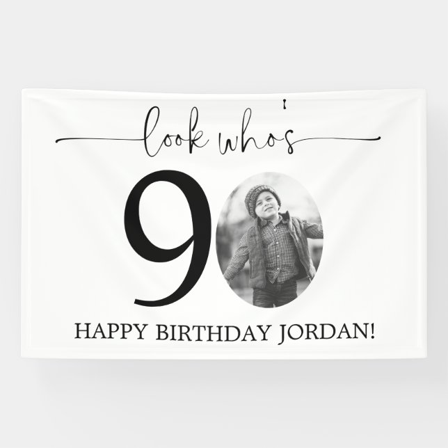 Male Look Who's 90 Photo 80th Birthday Banner (Horizontal)