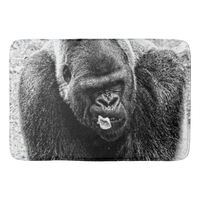 Male Lowland Silverback Gorilla, Black and White Bath Mat (Front)