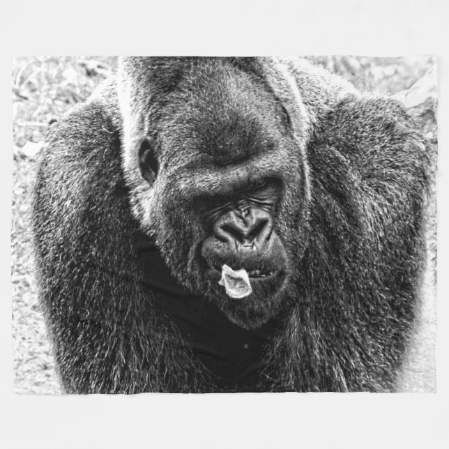 Male Lowland Silverback Gorilla, Black and White Fleece Blanket (Front (Horizontal))