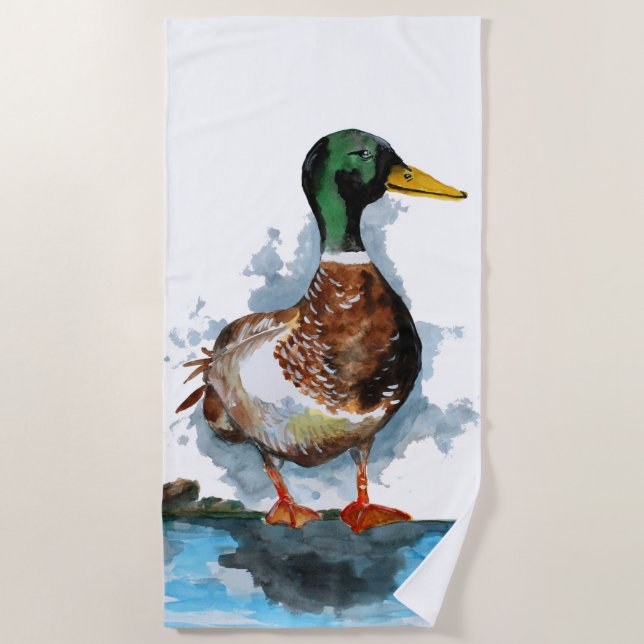 Male Mallard Duck Beach Towel (Front)