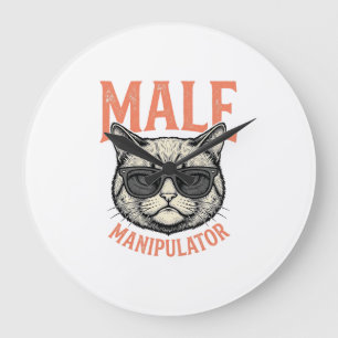 Male Manipulator Funny Cat Sunglasses Vintage Shir Large Clock