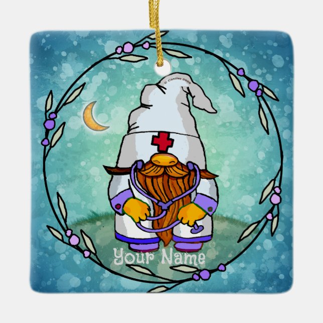 Male nurse gnome  ceramic ornament (Front)