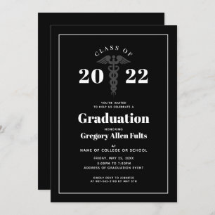 Male Nurse Graduation Black and White Medical Invitation