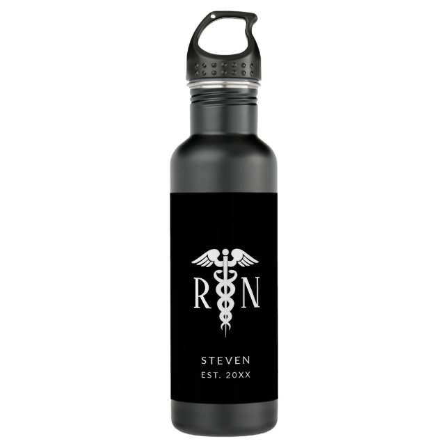 Male Nurse RN Graduate Black White Personalised 710 Ml Water Bottle (Front)