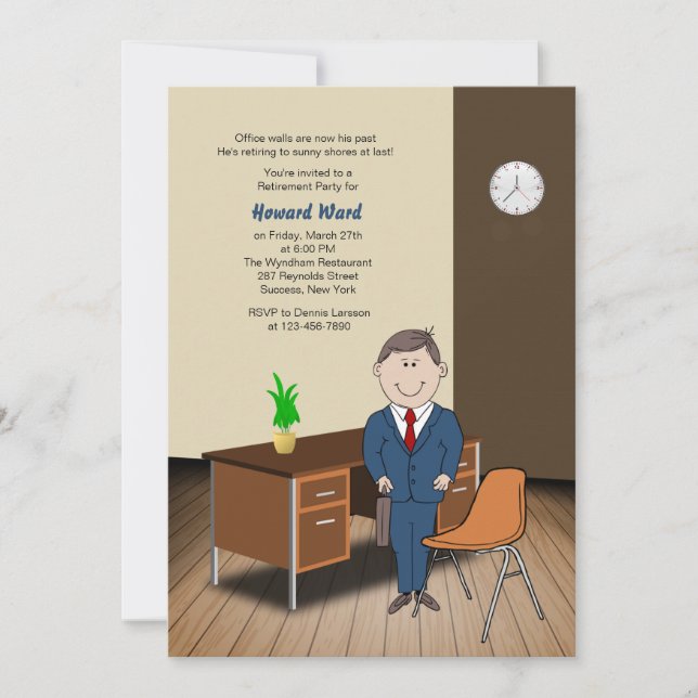 Male Office/School Employee Retirement Invitation (Front)