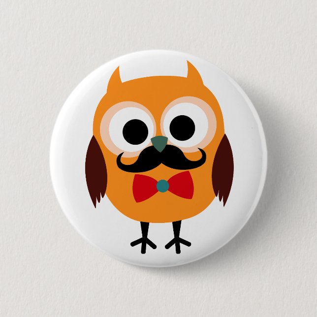 Male Owl with Black Moustache 6 Cm Round Badge (Front)