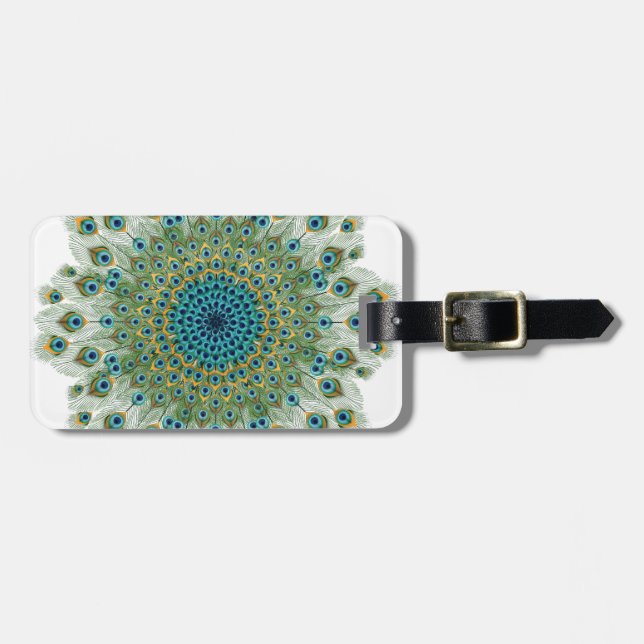 Male Peacock Colourful Mandala Luggage Tag (Front Horizontal)