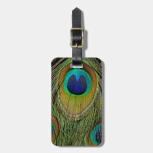 Male peacock tail feathers luggage tag