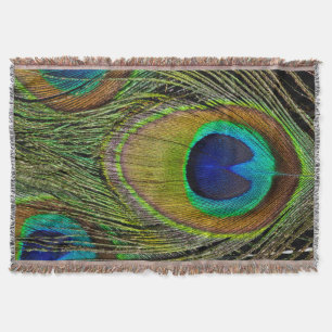 Male peacock tail feathers throw blanket