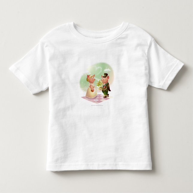 Male pig gives a bouqet of flowers to a female pig toddler T-Shirt (Front)