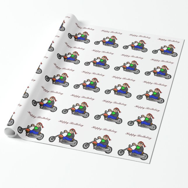 Male Riding Motorcycle Gift Wrap (Unrolled)