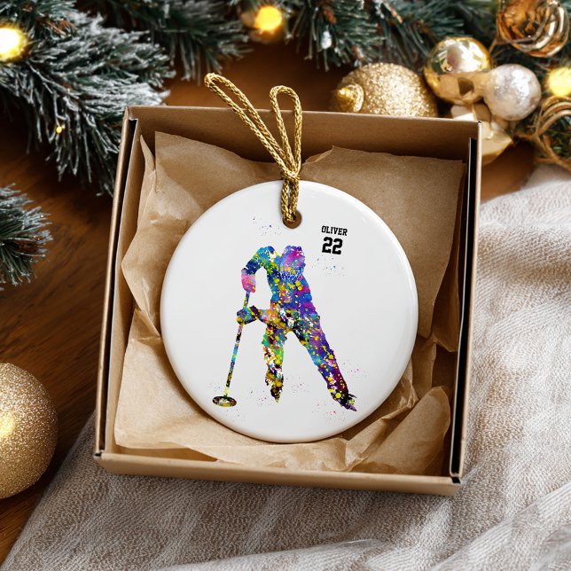 Male Ringette Player Ceramic Tree Decoration (Creator Uploaded)