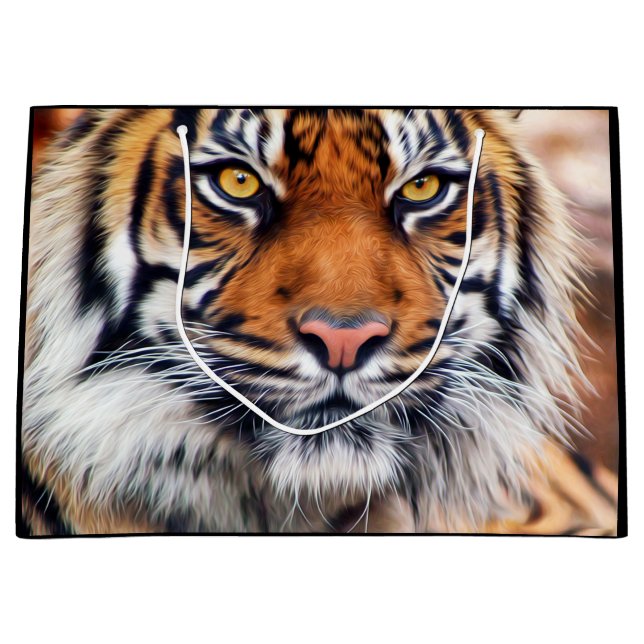 Male Siberian Tiger Paint Photograph Large Gift Bag (Front)