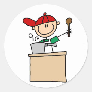 Male Stick Figure Cook Classic Round Sticker