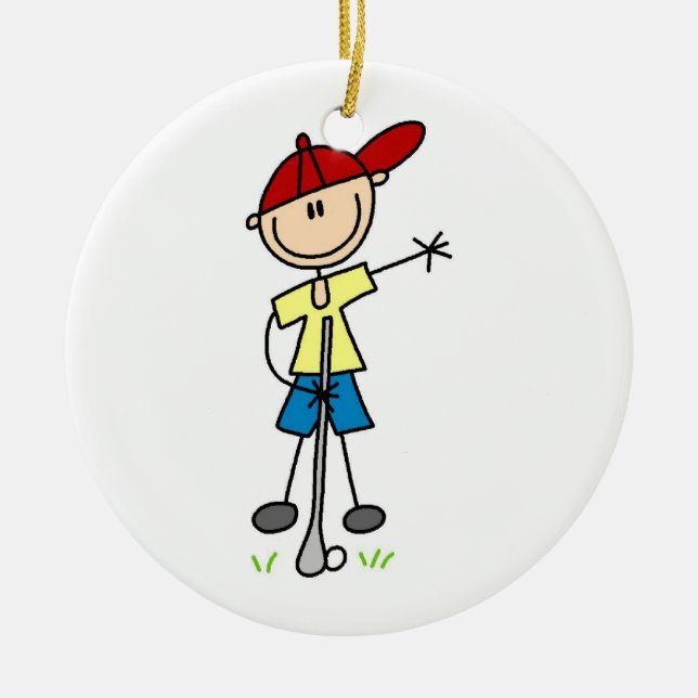 Male Stick Figure Golfer Ceramic Tree Decoration (Front)