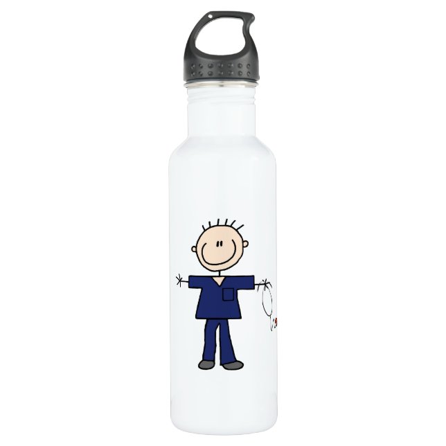 Male Stick Figure Nurse - Blue 710 Ml Water Bottle (Front)