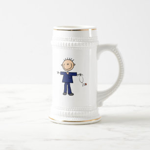 Male Stick Figure Nurse - Blue Beer Stein