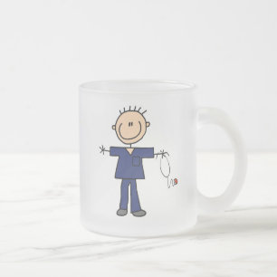 Male Stick Figure Nurse - Blue Frosted Glass Coffee Mug