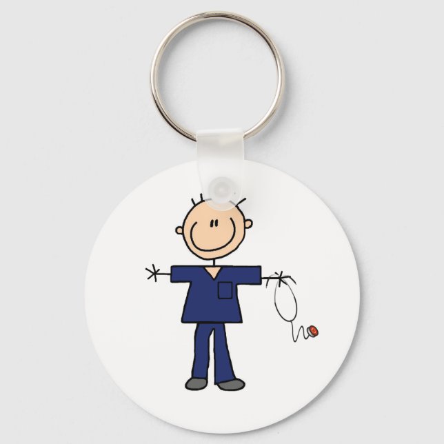 Male Stick Figure Nurse - Blue Key Ring (Front)