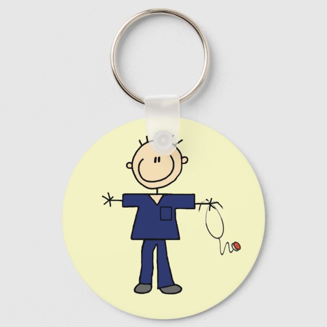 Male Stick Figure Nurse - Blue Key Ring (Front)