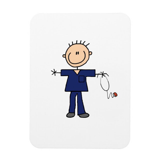 Male Stick Figure Nurse - Blue Magnet (Vertical)
