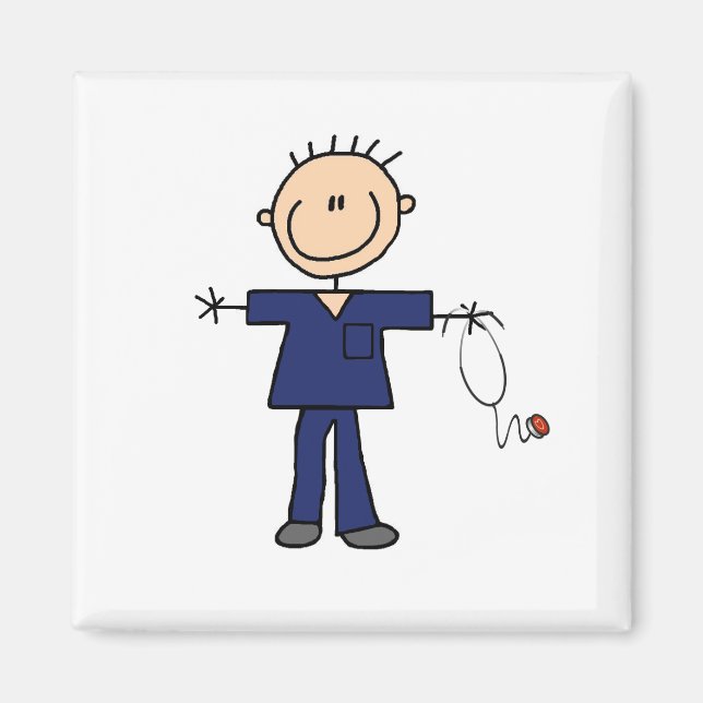 Male Stick Figure Nurse - Blue Magnet (Front)