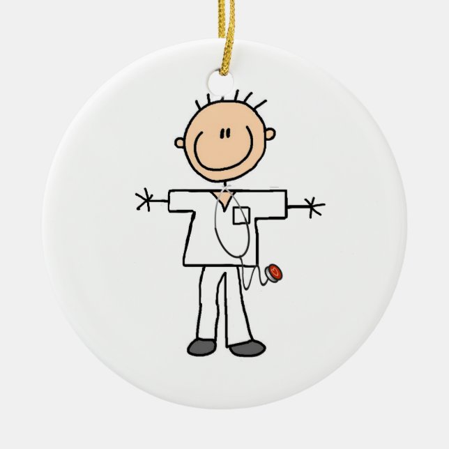 Male Stick Figure Nurse Ceramic Tree Decoration (Front)