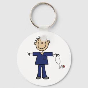 Male Stick Figure Nurse Medium Skin Key Ring