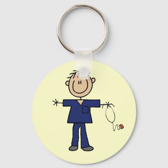 Male Stick Figure Nurse Medium Skin Key Ring (Front)