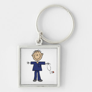 Male Stick Figure Nurse Medium Skin Key Ring