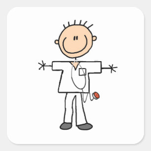 Male Stick Figure Nurse Square Sticker