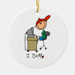 Male Stick Figure Web Surfer Ceramic Tree Decoration