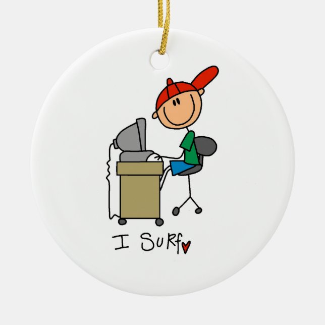 Male Stick Figure Web Surfer Ceramic Tree Decoration (Front)