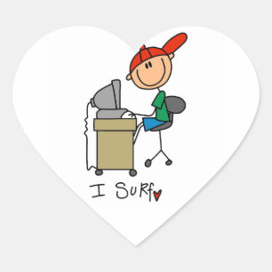 Male Stick Figure Web Surfer Heart Sticker