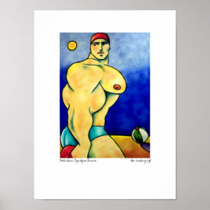 Male Swim Cap Aqua Trunks by Lee Vandergrift Poster