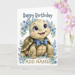 Male Tortoise: Baby Animal Pastel bow Birthday Card
