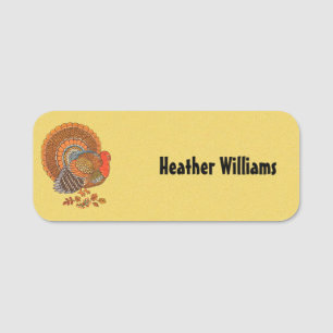 Male Turkey Colorful Autumn Feathers Tail Fanned Name Tag
