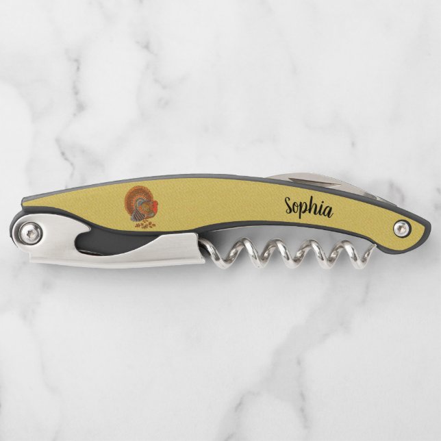 Male Turkey Colourful Feathers Leaves Golden Yello Corkscrew (Front)