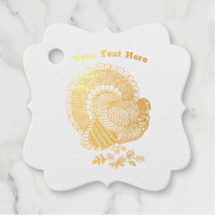 Male Turkey Fanned Tail Golden Feathers Leaves Favour Tags