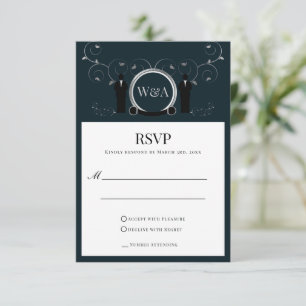 Male Wedding Silver Blue Monogram LGBTQ RSVP Card