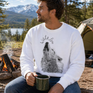 Male Wild & Free Script Howling Wolf Fine Art Sweatshirt