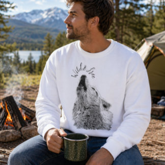 Male Wild & Free Script Howling Wolf Fine Art Sweatshirt