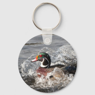 Male Wood Duck Making a Splash Key Ring